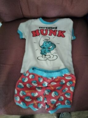 Smurf Certified Hunk Kids Pajama Set - White & Red with Turquoise Accents